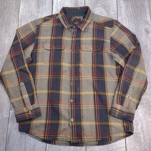 Prana Mens Westbrook Flannel Shirt Size XL Brown Plaid Button Long Sleeve Top